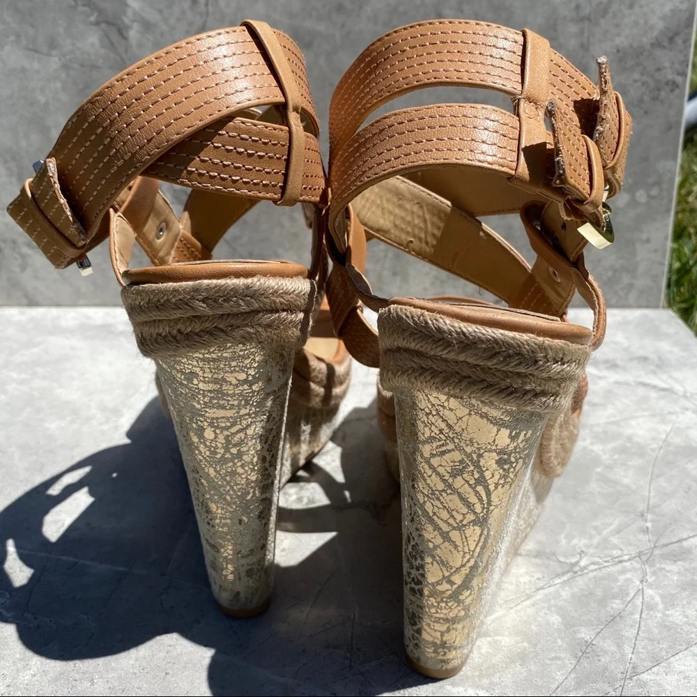 Donald J Pliner DMSX Tan Espadrille Strap Wedges 8 -